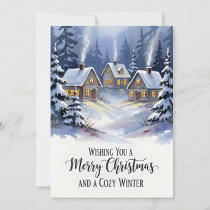 Gemütliches Winterdorf Wasserfarben Weihnachten Dankeskarte