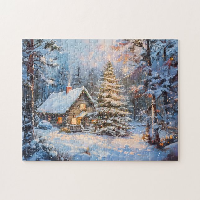 Gemütliches Winterhäuschen mit Weihnachtsbaum (Horizontal)