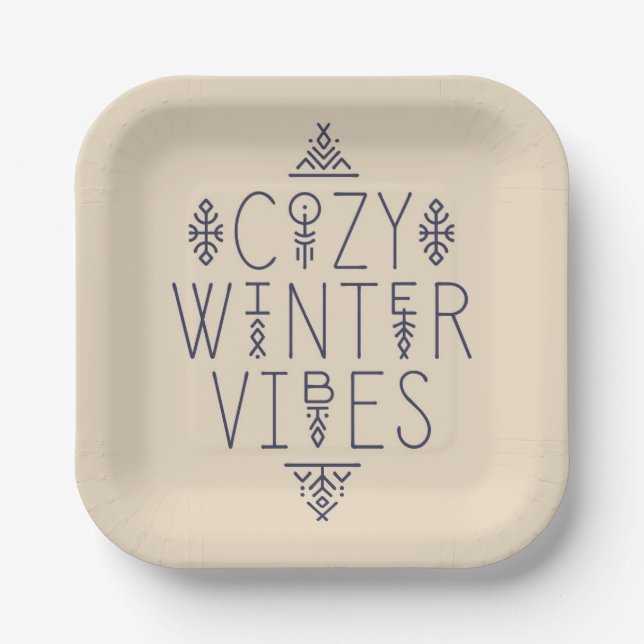 Gemütliches Wintervibes Design Pappteller (Vorderseite)