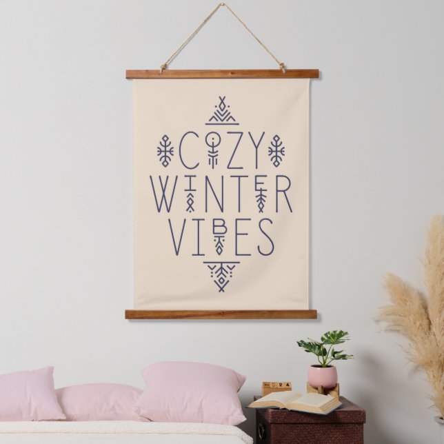 Gemütliches Wintervibes Design Wandteppich Mit Holzrahmen (Schlafzimmer)