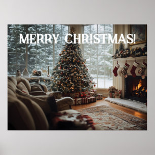 Gemütliches Zimmer Weihnachten , Kamin, Baum und S Poster