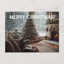 Gemütliches Zimmer Weihnachten , Kamin, Baum und S Postkarte