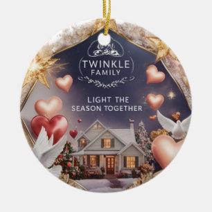 Gemütliches Zuhause Twinkle Familie erleuchtet die Keramik Ornament