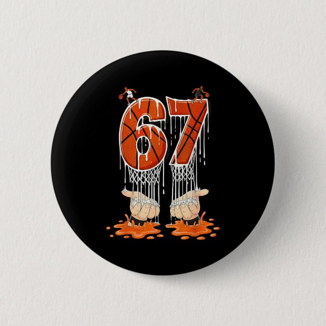 Gen Alpha Slang Kids 67 Basketball Ice Cream Drip  Button (Vorderseite)
