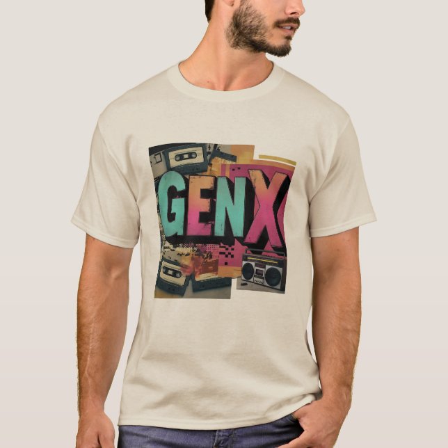 Gen X Retro Cassette Tape Design Bold 80er T-Shirt (Vorderseite)