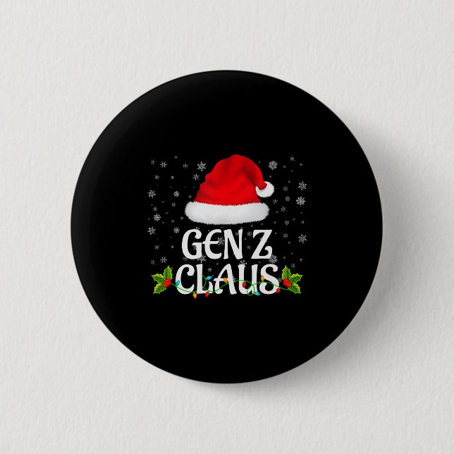 Gen Z Claus Christmas Lights Santa Pajama Family M Button (Vorderseite)