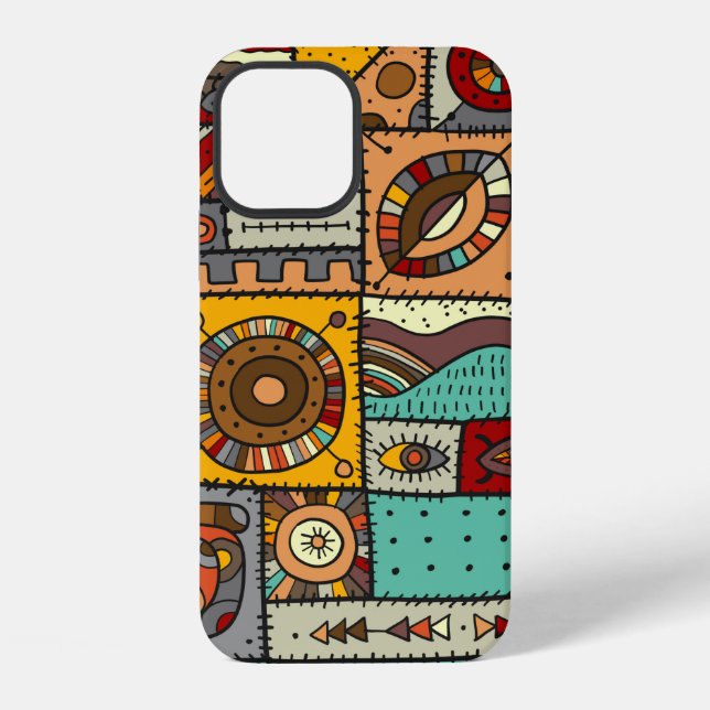 Genähte Stoffstücke im Patchwork-Stil. Ethnisch iPhone 12 Hülle (Rückseite)