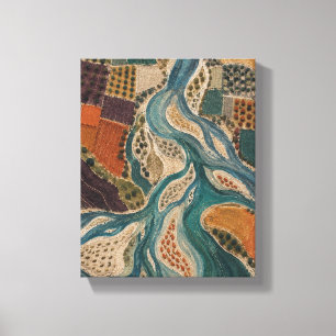 Genähtes Flussdelta Moderne Textil-Abstraktion Leinwanddruck