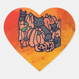 Genau Spuk: Katzen und Kürbis zu Halloween Herz-Aufkleber