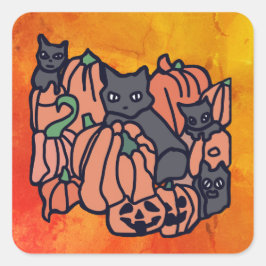 Genau Spuk: Katzen und Kürbis zu Halloween Quadratischer Aufkleber