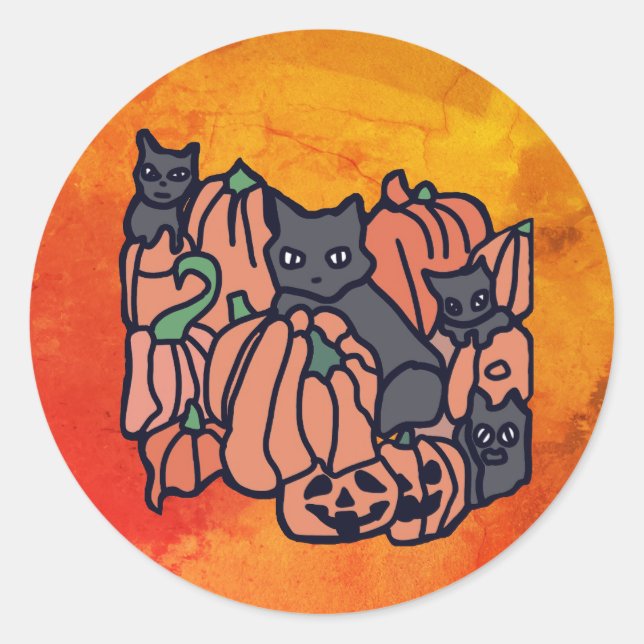 Genau Spuk: Katzen und Kürbis zu Halloween Runder Aufkleber (Vorderseite)