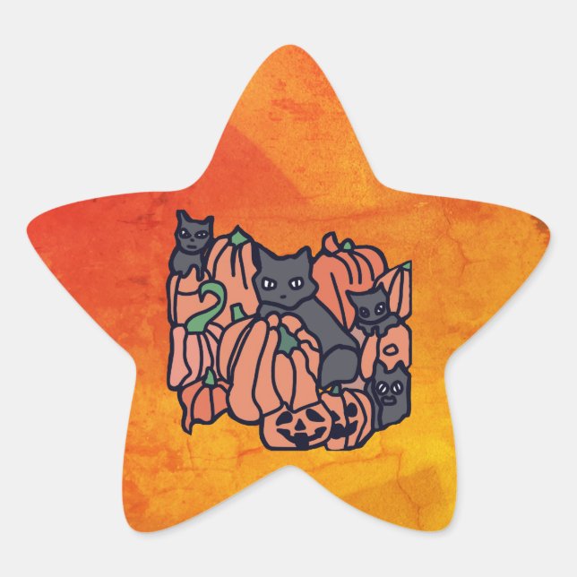 Genau Spuk: Katzen und Kürbis zu Halloween Stern-Aufkleber (Vorderseite)