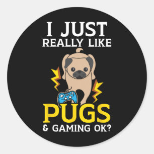 Genau wie Mops und Gaming-Ok-Videospiel Runder Aufkleber