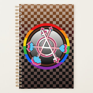 Gender-Anarchie-Symbol, Emblem auf dunklem Schachb Planer