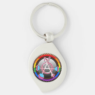 Gender Anarchie-Symbol, Emblem auf dunklem Schachb Schlüsselanhänger