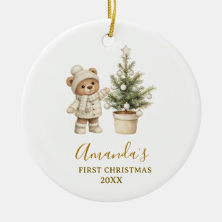 Gender Neutral Bear First Christmas Keepsake  Keramik Ornament
