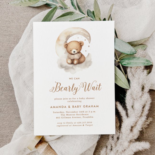 Gender Neutral Bearly Wait Teddy Bear Baby Shower Einladung (Von Creator hochgeladen)