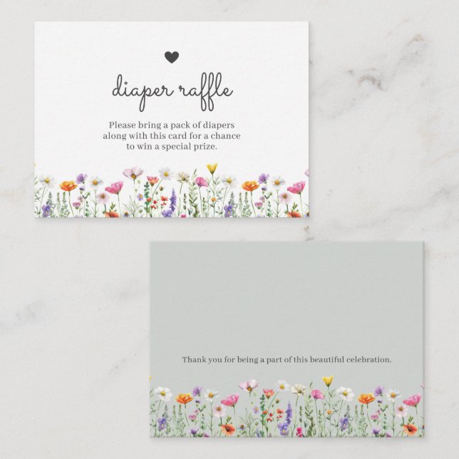 Gender Neutral Boho Wildflower Diaper Raffle Card Mitteilungskarte (Vorne/Hinten)