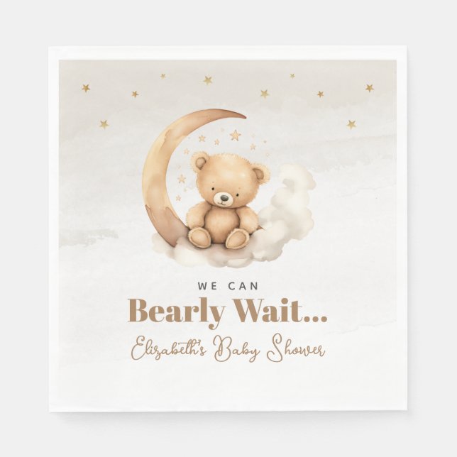 Gender Neutral Brown Teddy Bear Baby Shower Serviette (Vorderseite)