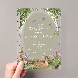 Gender Neutral Forest Arch and Fawn Baby Shower Acryleinladungen