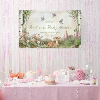 Gender Neutral Forest Arch and Fawn Baby Shower Banner