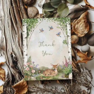 Gender Neutral Forest Arch and Fawn Baby Shower Dankeskarte