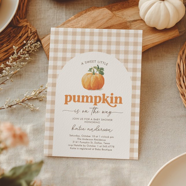 Gender Neutral Gingham Pumpkin Baby Shower Einladung (Von Creator hochgeladen)
