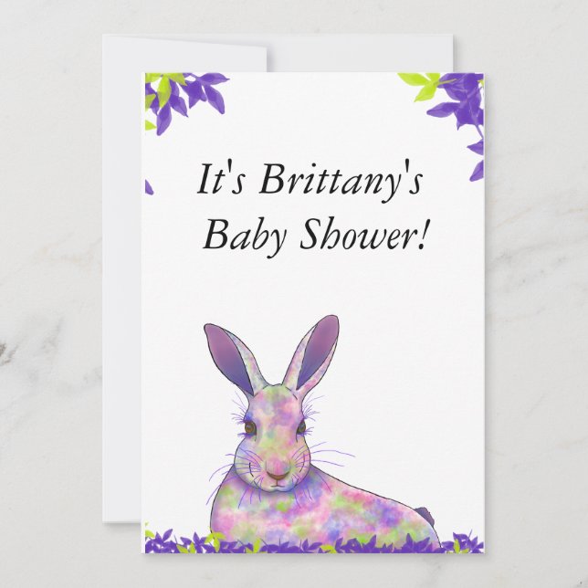 Gender Neutral Lila Bunny Baby Duwer Einladung (Vorderseite)