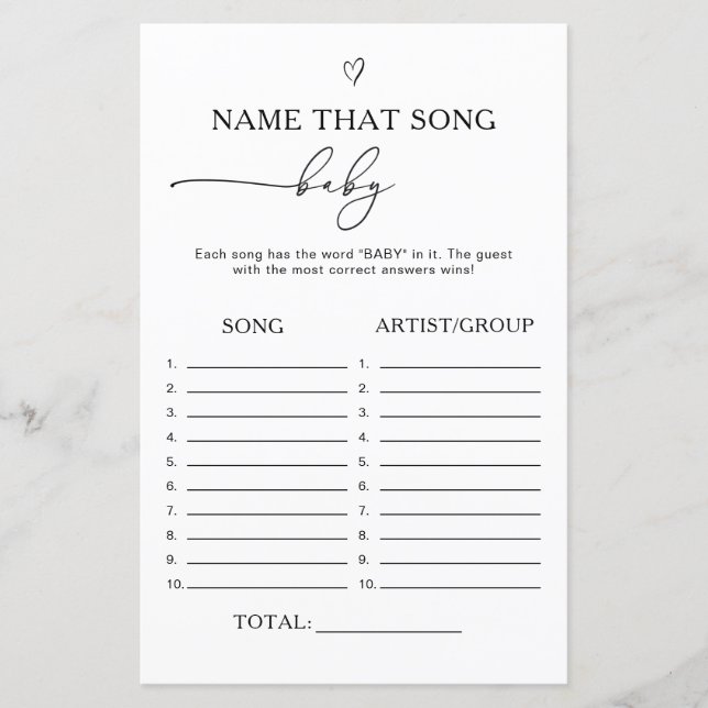 Gender Neutral Name that song baby game (Vorderseite)