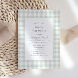 Gender Neutral Sage Green Gingham Baby Shower Einladung