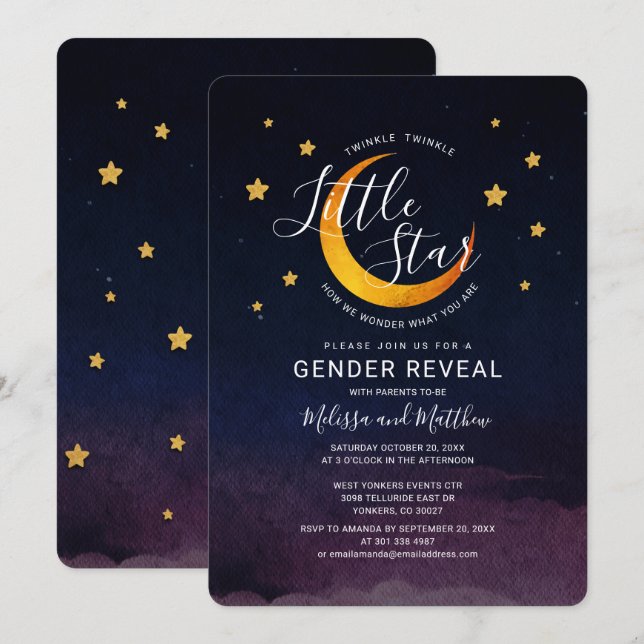Gender Offenbaren Einladung Twinkle Little Moon St (Vorne/Hinten)