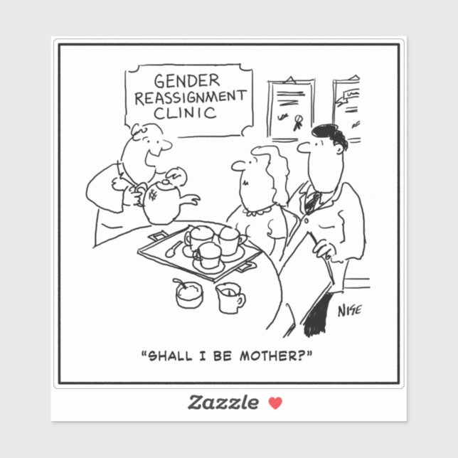 Gender Reassignment Man to Woman Funny Cartoon Aufkleber (Blatt)