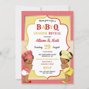 Gender Reveal Baby Q GRILLEN Red Yellow Gingham Einladung