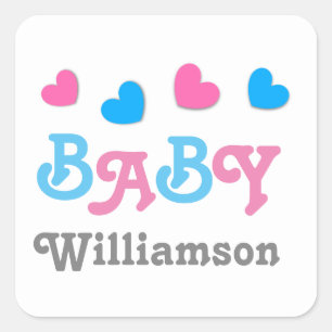 Gender Reveal Baby Shower Hearts Collection A05 Quadratischer Aufkleber
