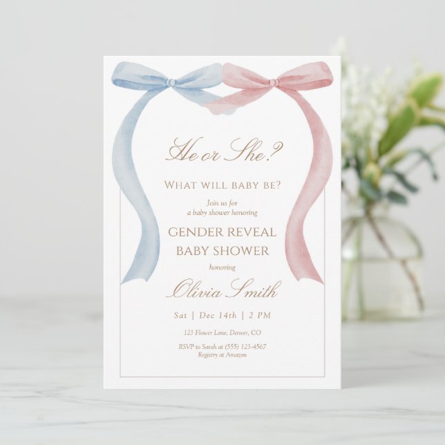 Gender Reveal Baby Shower Invitation Pink and Blue Einladung (Stehend Vorderseite)
