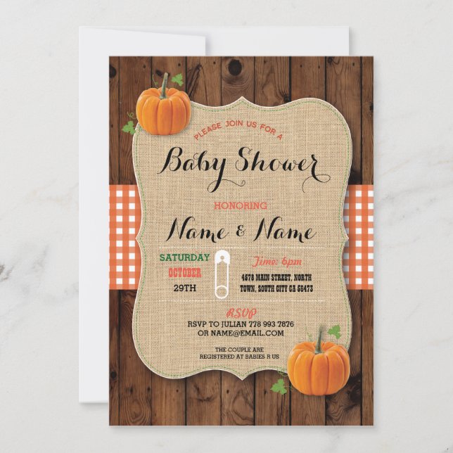 Gender Reveal Baby Shower Red Karo Pumpkin Einladu Einladung (Vorderseite)
