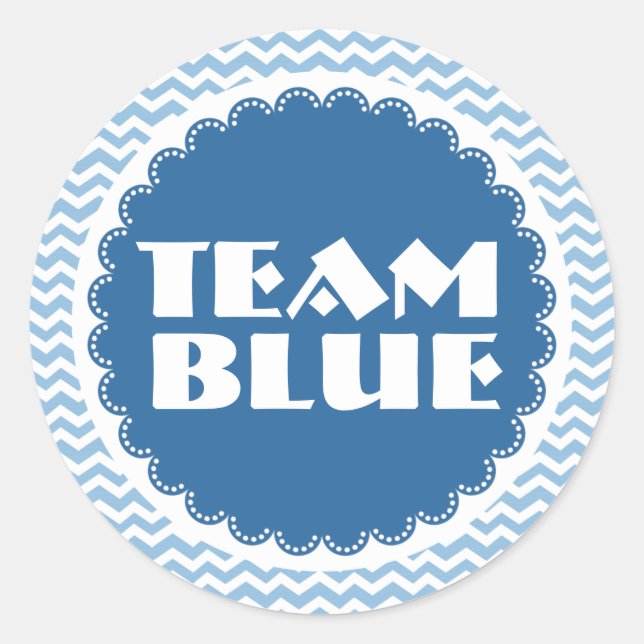 Gender Reveal Baby Shower Team Blue Chevrons Runder Aufkleber (Vorderseite)