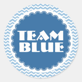 Gender Reveal Baby Shower Team Blue Chevrons Runder Aufkleber