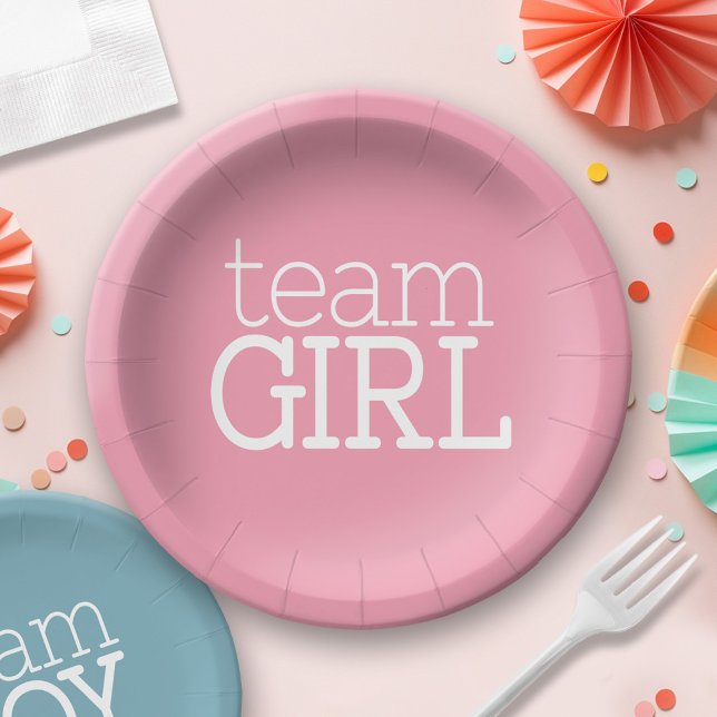 Gender Reveal Baby Shower - Team Pink Girl Pappteller (Personalized Party Plates)