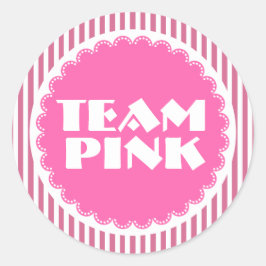 Gender Reveal Baby Shower Team Pink mit Streifen Runder Aufkleber