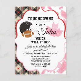 Gender Reveal Baby Shower Touchdowns oder Tutus Einladungspostkarte