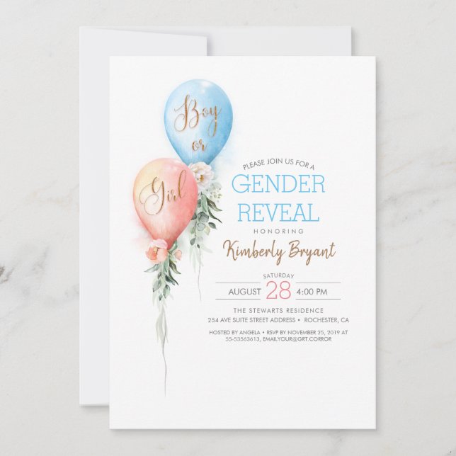 Gender Reveal Balloons Baby Shower Einladung (Vorderseite)