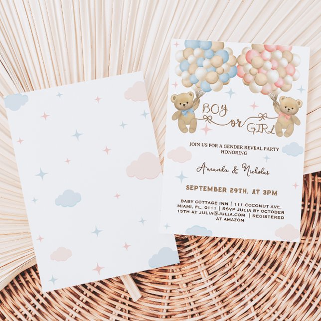 Gender Reveal Bear Pastel Pink & Blue Boy Girl Einladung (Von Creator hochgeladen)