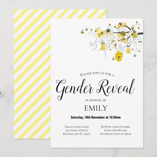 Gender Reveal Bee Baby Shower Einladung (Vorne/Hinten)