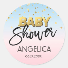 Gender Reveal Blue Pink Gold Baby Shower Labels Runder Aufkleber