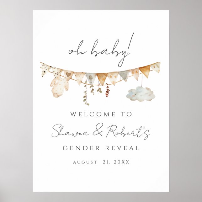 Gender Reveal Boho Baby Shower Begrüßungszeichen Poster (Vorne)