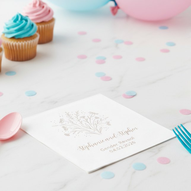 Gender Reveal - Boho Floral Serviette (Gender reveal party napkin)