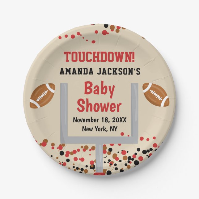 Gender Reveal Football Baby Boy Shower Touchdown Pappteller (Vorderseite)