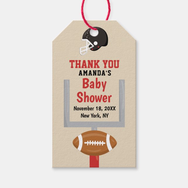 Gender Reveal Football Baby Boy Shower Vielen Dank Geschenkanhänger (Vorderseite)