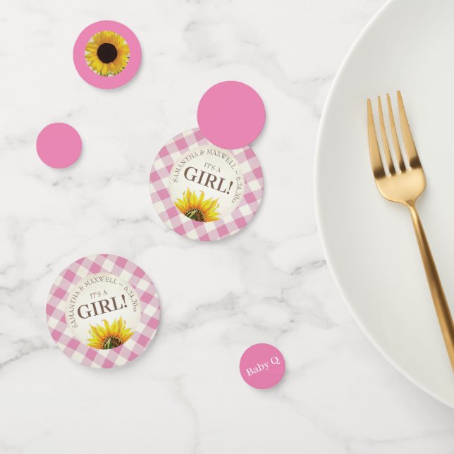 Gender Reveal Gingham und Sunflower Baby Q Konfetti (Gruppe)